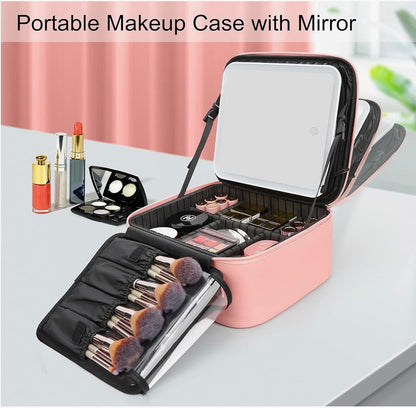 Bolsa de maquillaje con espejo LED portátil