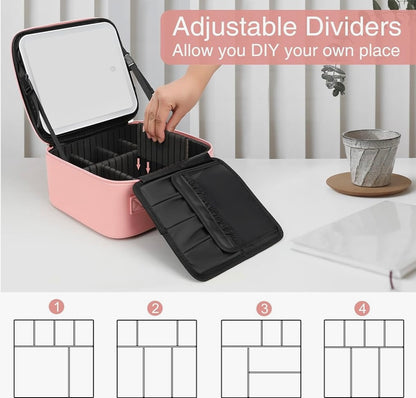 Bolsa de maquillaje con espejo LED portátil