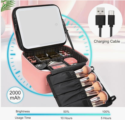 Bolsa de maquillaje con espejo LED portátil