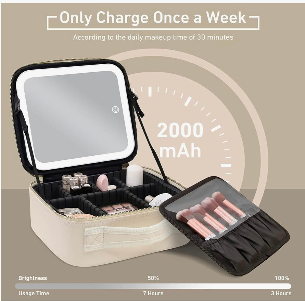 Bolsa de maquillaje con espejo LED portátil