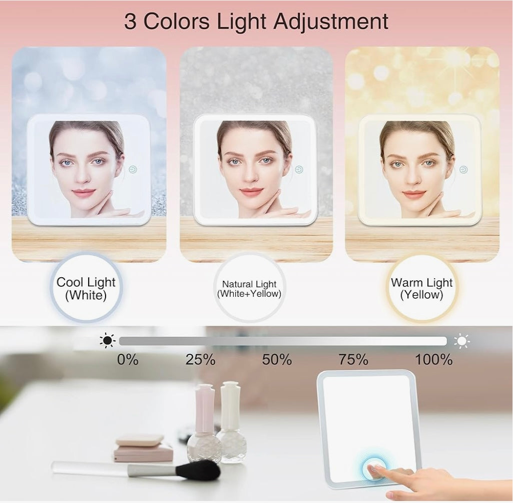 Bolsa de maquillaje con espejo LED portátil