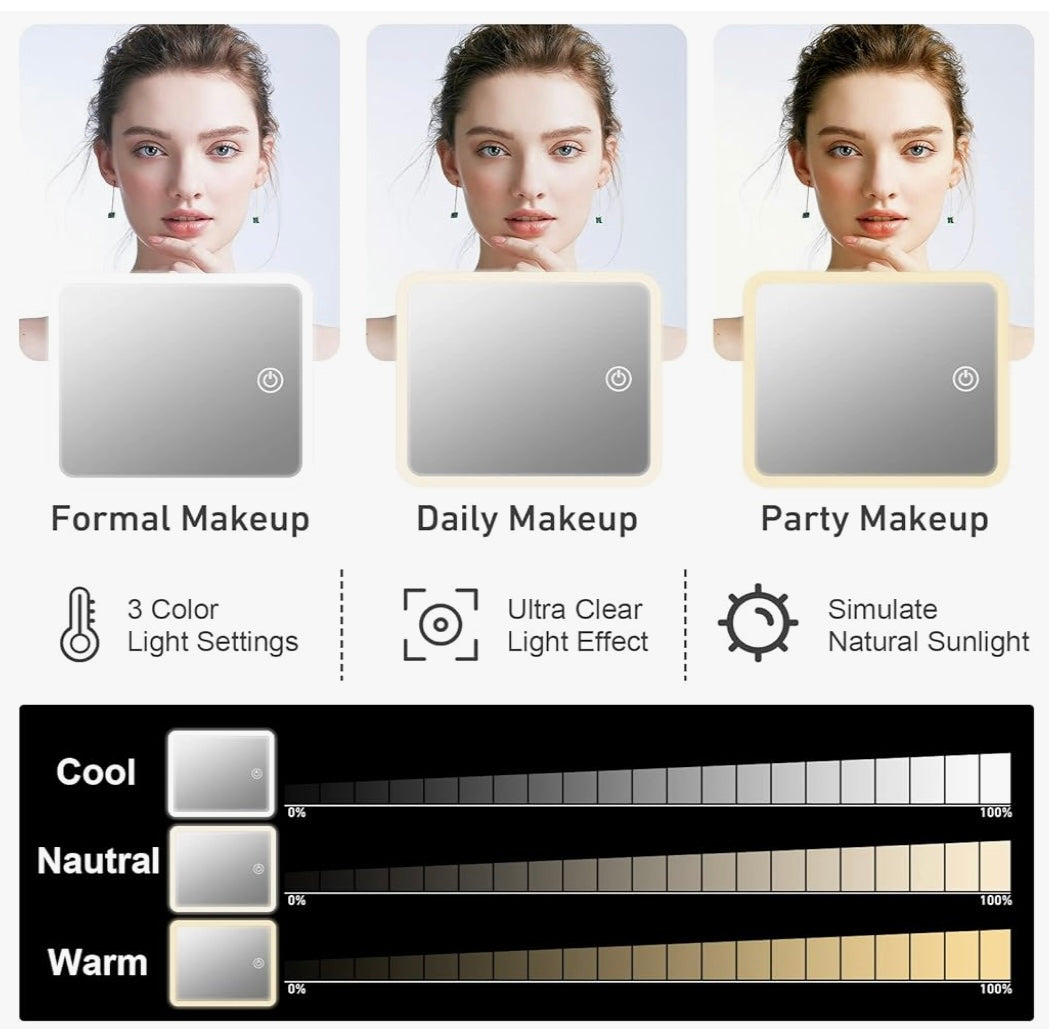 Bolsa de maquillaje con espejo LED portátil