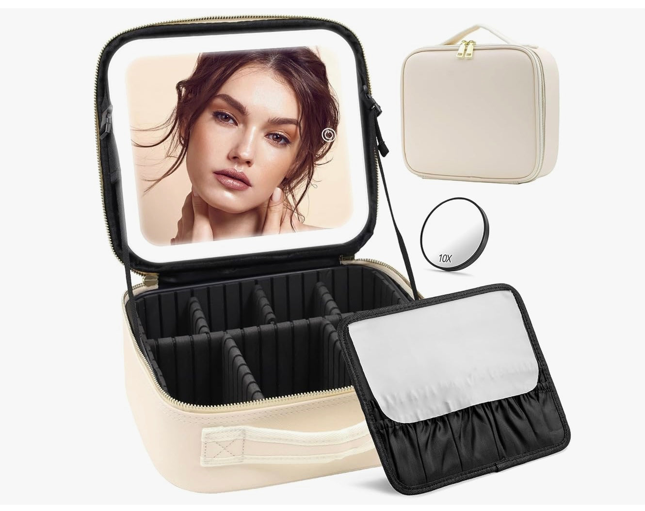 Bolsa de maquillaje con espejo LED portátil