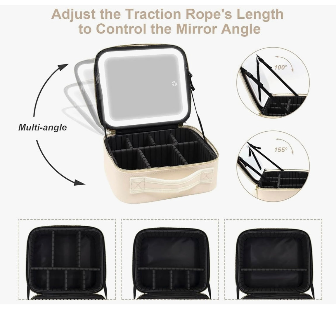 Bolsa de maquillaje con espejo LED portátil