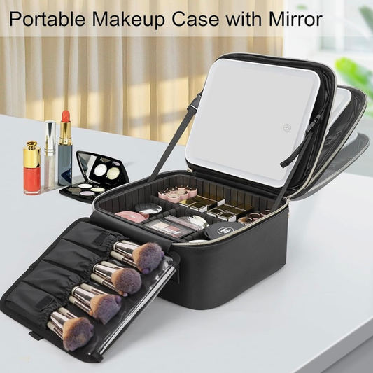 Bolsa de maquillaje con espejo LED portátil