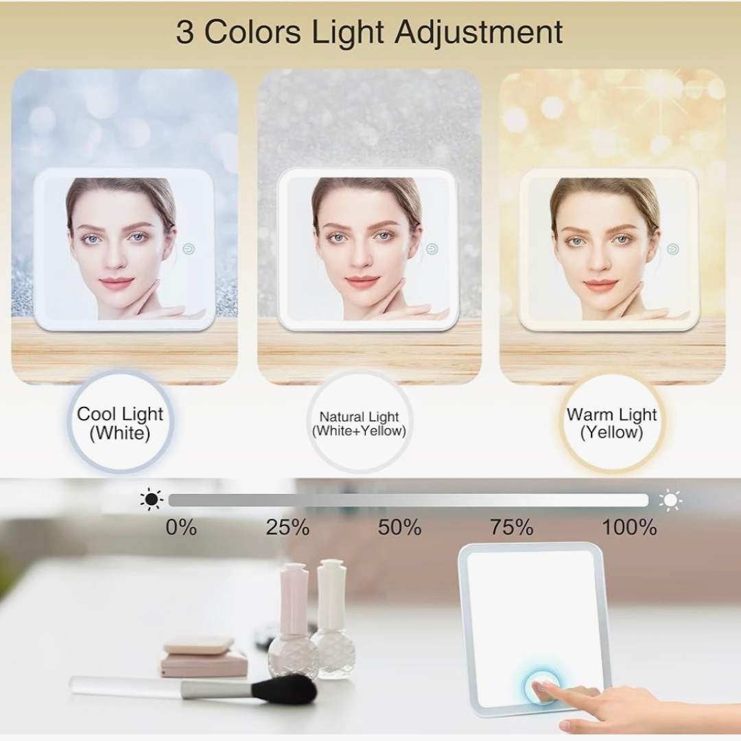 Bolsa de maquillaje con espejo LED portátil