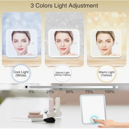 Bolsa de maquillaje con espejo LED portátil