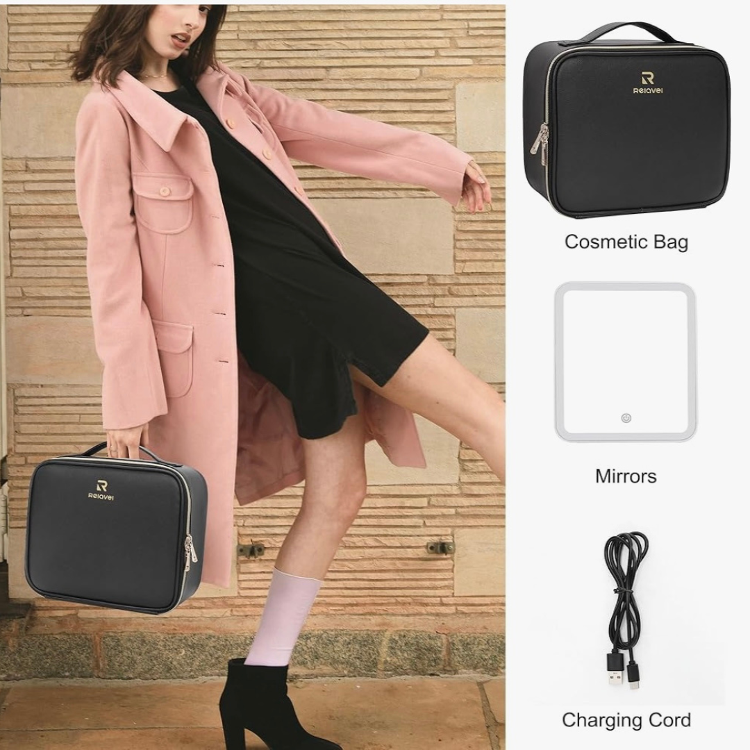 Bolsa de maquillaje con espejo LED portátil