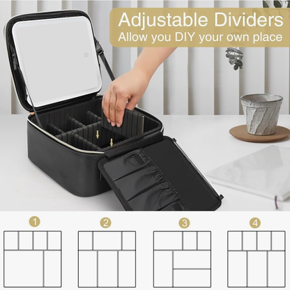 Bolsa de maquillaje con espejo LED portátil