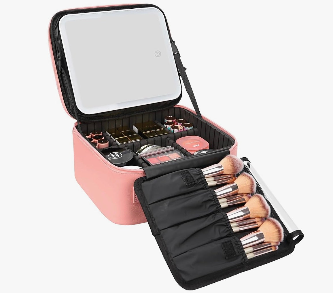 Bolsa de maquillaje con espejo LED portátil